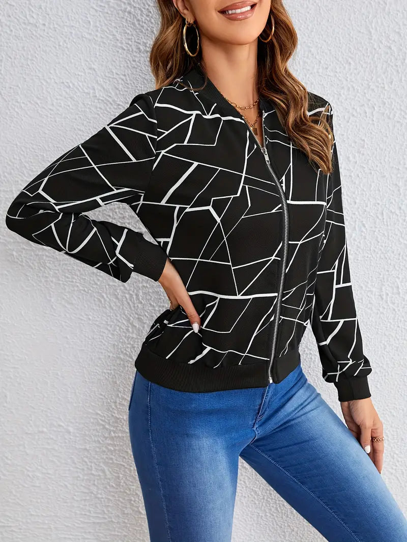 Bellaso – langarmjacke mit geo-print und reißverschluss