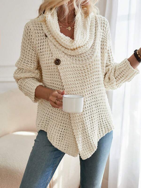 Bellaso Trend Beiger Hochkragen-Strickpullover