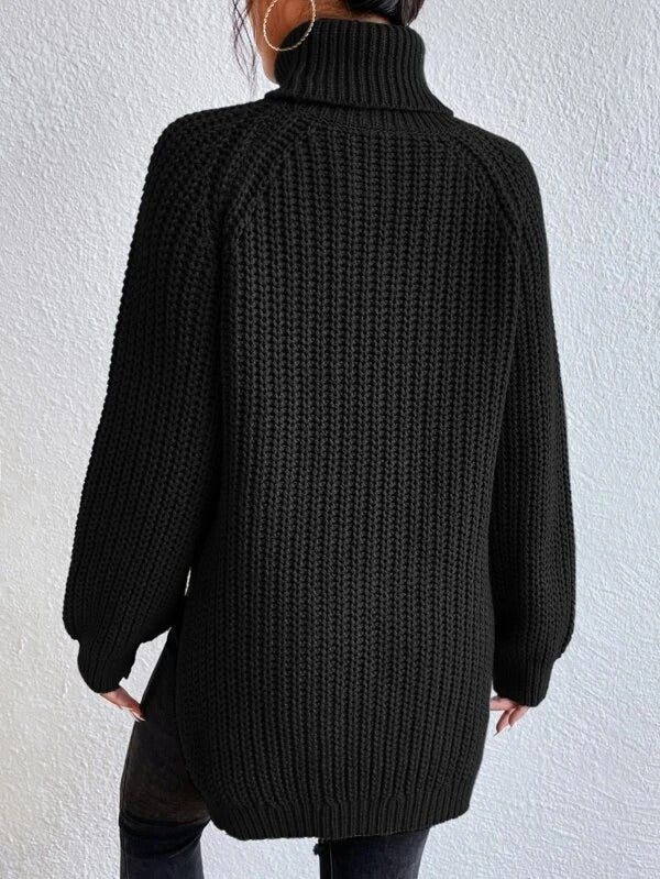 Bellaso – schwarzer, grob gerippter rollkragen-langarmpullover für den frühling