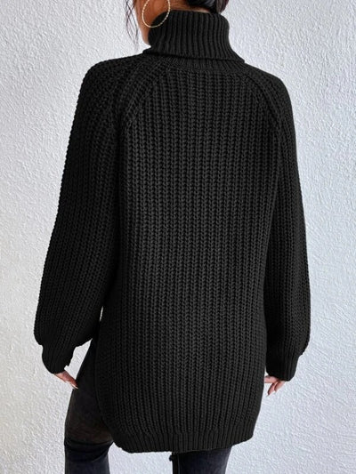 Bellaso – schwarzer, grob gerippter rollkragen-langarmpullover für den frühling