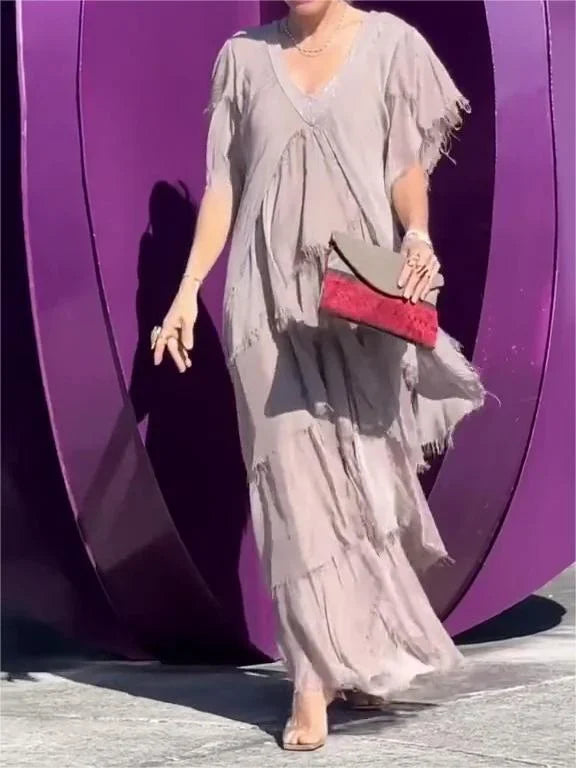 Zunera | Bequemes langes Kleid mit V-Ausschnitt