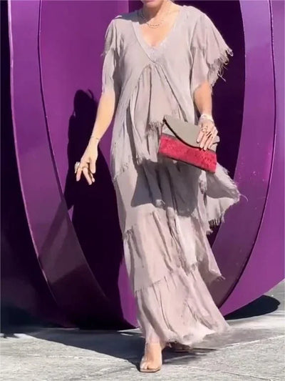 Zunera | Bequemes langes Kleid mit V-Ausschnitt