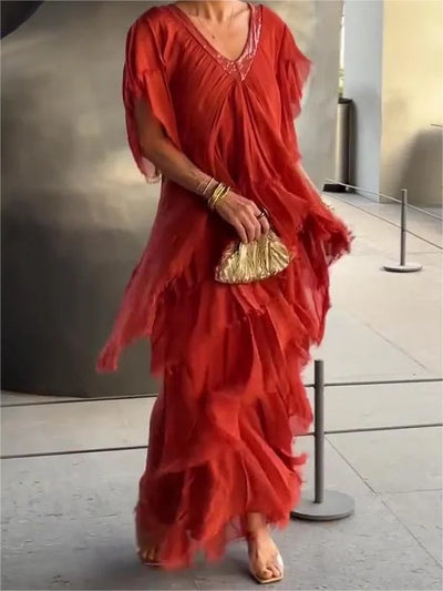 Zunera | Bequemes langes Kleid mit V-Ausschnitt