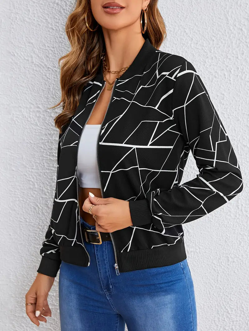 Bellaso – langarmjacke mit geo-print und reißverschluss