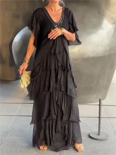 Zunera | Bequemes langes Kleid mit V-Ausschnitt