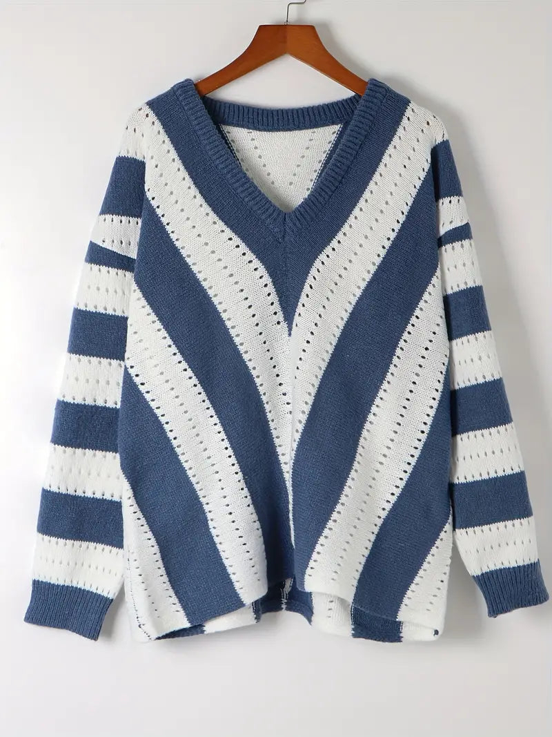 Bellaso – gestreifter pullover mit v-ausschnitt