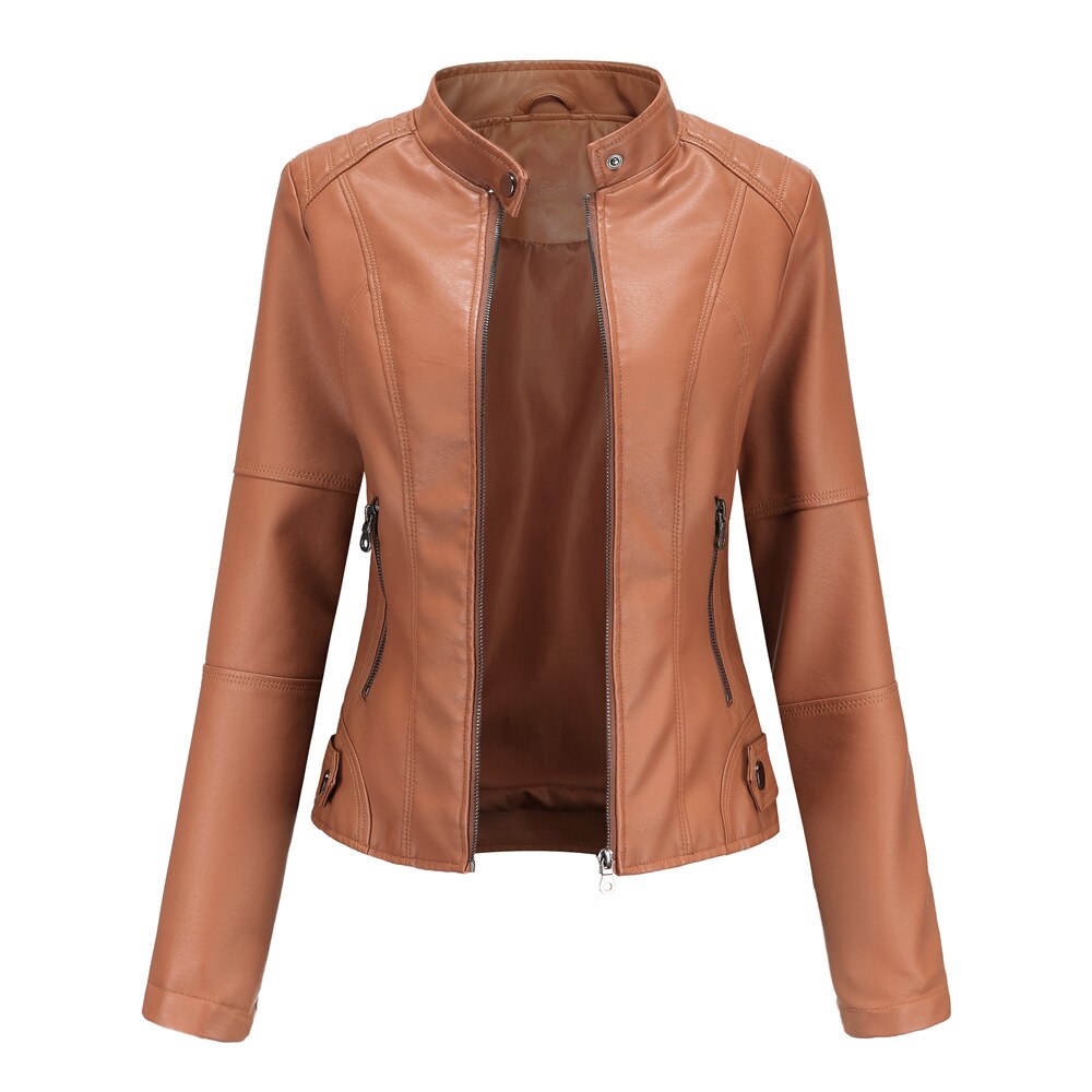 Bellaso Lederjacke für Damen mit Mao-Kragen – klassischer Stil