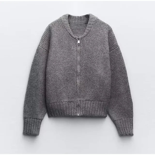 Schneider Mode | Grau O-neck Knit Frauen Pullover Jacke Mode