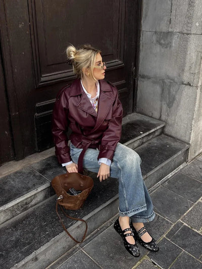 Bellaso - Bordeaux Kurze Trenchjacke