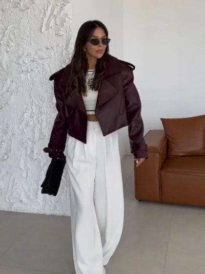 Schneider Mode | Chic cropped lederjacke damen mit revers