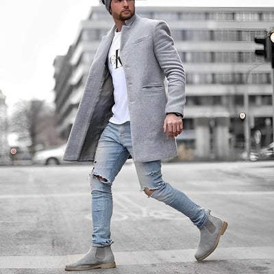 Schneider Mode | Moderner Herren-Mantel in Wolloptik mit Stehkragen