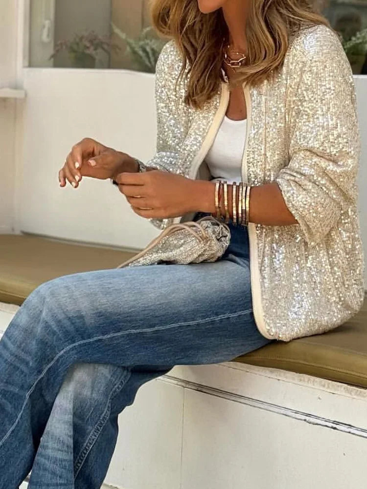 Bellaso – loungewear-jacken mit o-ausschnitt und pailletten