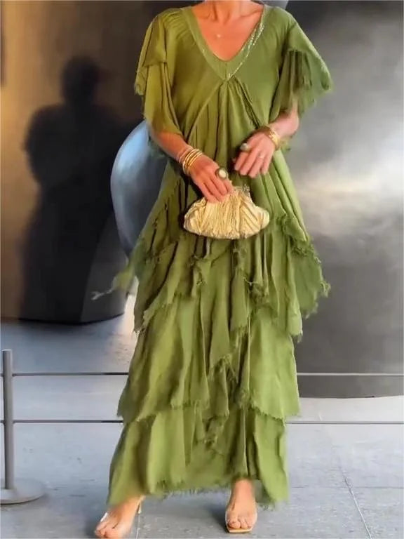 Zunera | Bequemes langes Kleid mit V-Ausschnitt