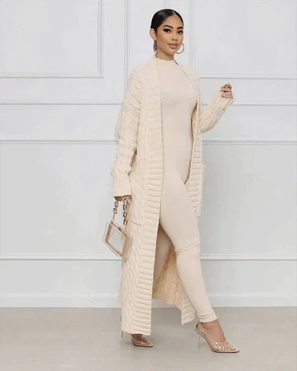Bellaso - Lässiger, lockerer V-Ausschnitt, lange Strickjacke