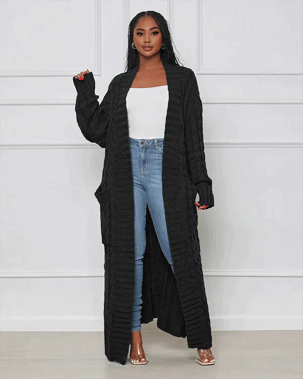 Bellaso - Lässiger, lockerer V-Ausschnitt, lange Strickjacke