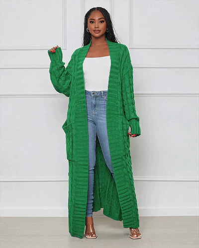 Bellaso - Lässiger, lockerer V-Ausschnitt, lange Strickjacke