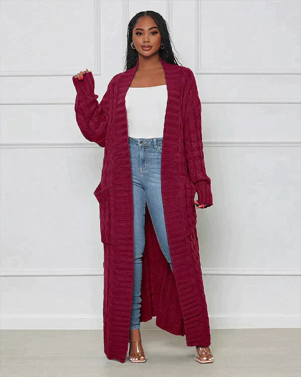 Bellaso - Lässiger, lockerer V-Ausschnitt, lange Strickjacke