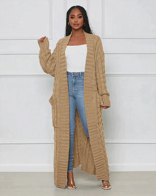 Bellaso - Lässiger, lockerer V-Ausschnitt, lange Strickjacke