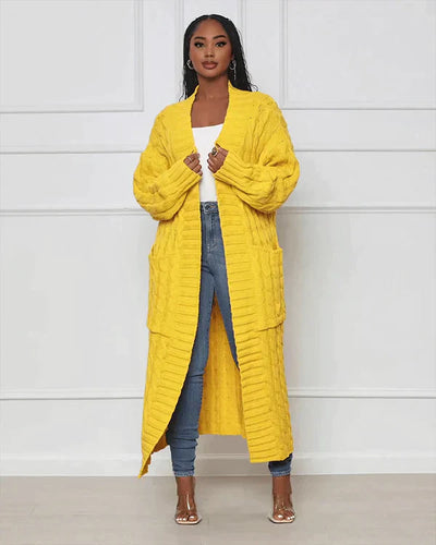 Bellaso - Lässiger, lockerer V-Ausschnitt, lange Strickjacke
