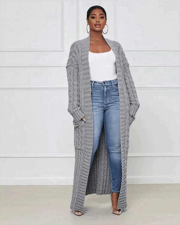 Bellaso - Lässiger, lockerer V-Ausschnitt, lange Strickjacke
