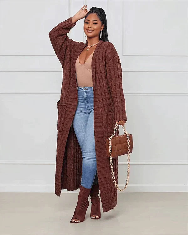 Bellaso - Lässiger, lockerer V-Ausschnitt, lange Strickjacke