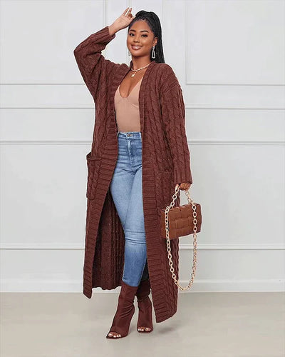 Bellaso - Lässiger, lockerer V-Ausschnitt, lange Strickjacke
