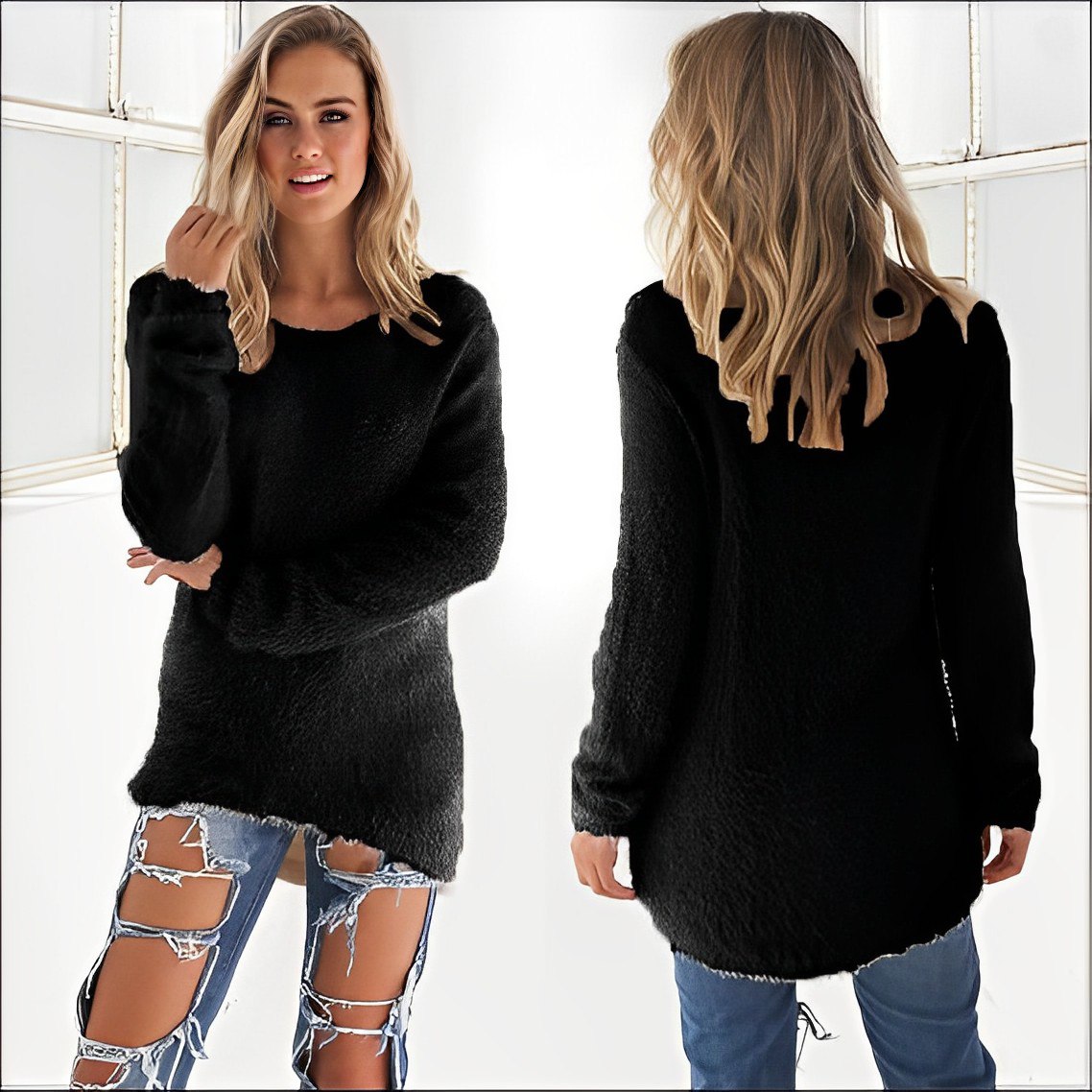 Bellaso -  2023 Lässiger Langarm-Pullover mit O-Ausschnitt