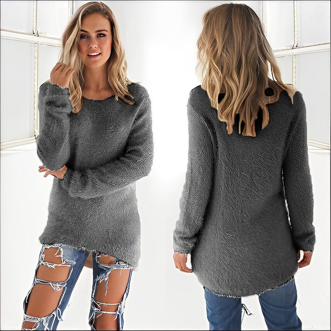 Bellaso -  2023 Lässiger Langarm-Pullover mit O-Ausschnitt