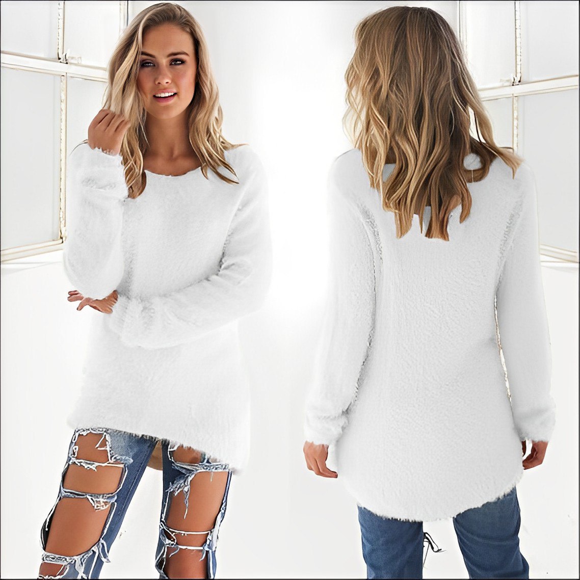 Bellaso -  2023 Lässiger Langarm-Pullover mit O-Ausschnitt